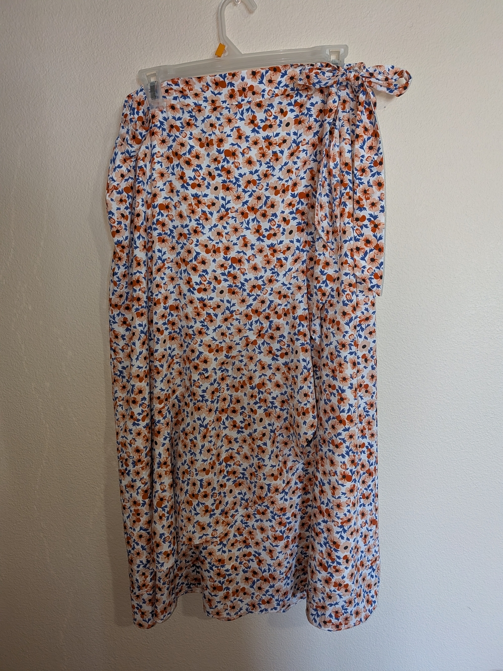Love Floral Wrap Midi Skirt in White, Orange and Blue